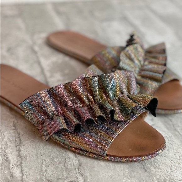 Loeffler Randall Glitter Flat Sandal Slides - Picture 3 of 13